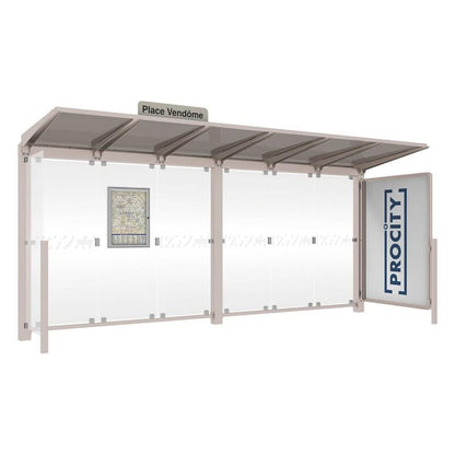 Cityscape Direct Venice Bus Shelter 5000mm length / Light Grey (RAL 7044) / with Advertising Board