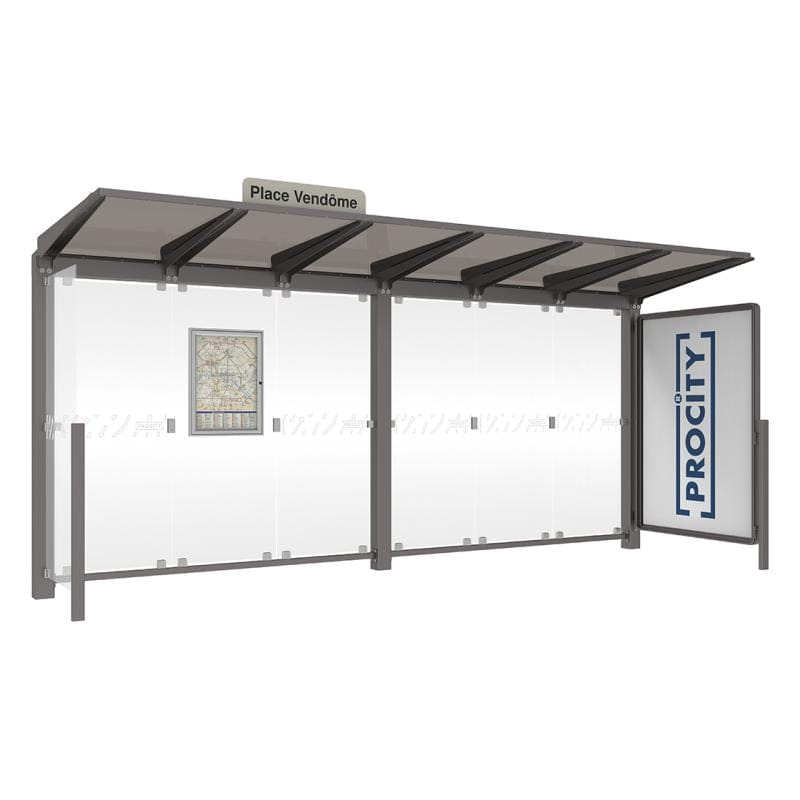 Cityscape Direct Venice Bus Shelter 5000mm length / Procity Grey / with Advertising Board