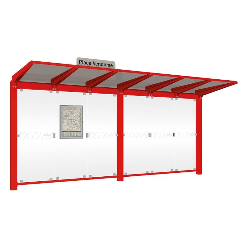 Cityscape Direct Venice Bus Shelter 5000mm length / Red (RAL 3020) / No Side Cladding