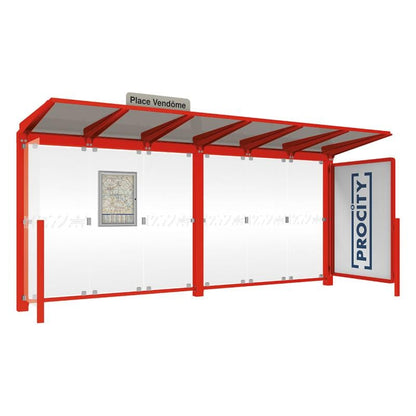 Cityscape Direct Venice Bus Shelter 5000mm length / Red (RAL 3020) / with Advertising Board