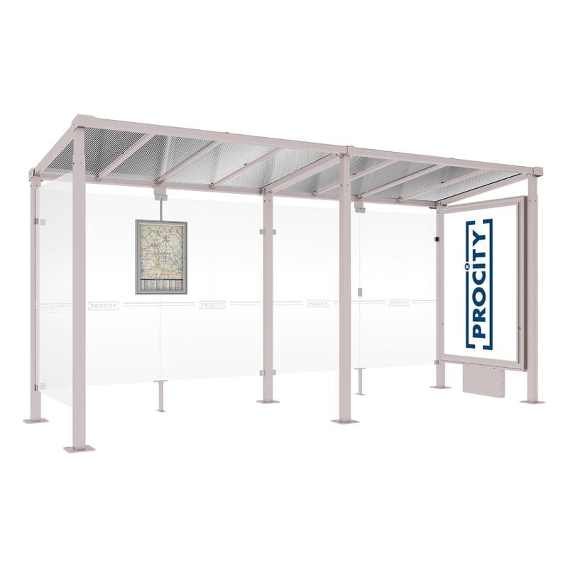 Cityscape Direct Milan Bus Shelter 5000mm / Light Grey (RAL 7044) / With lightbox and cladding