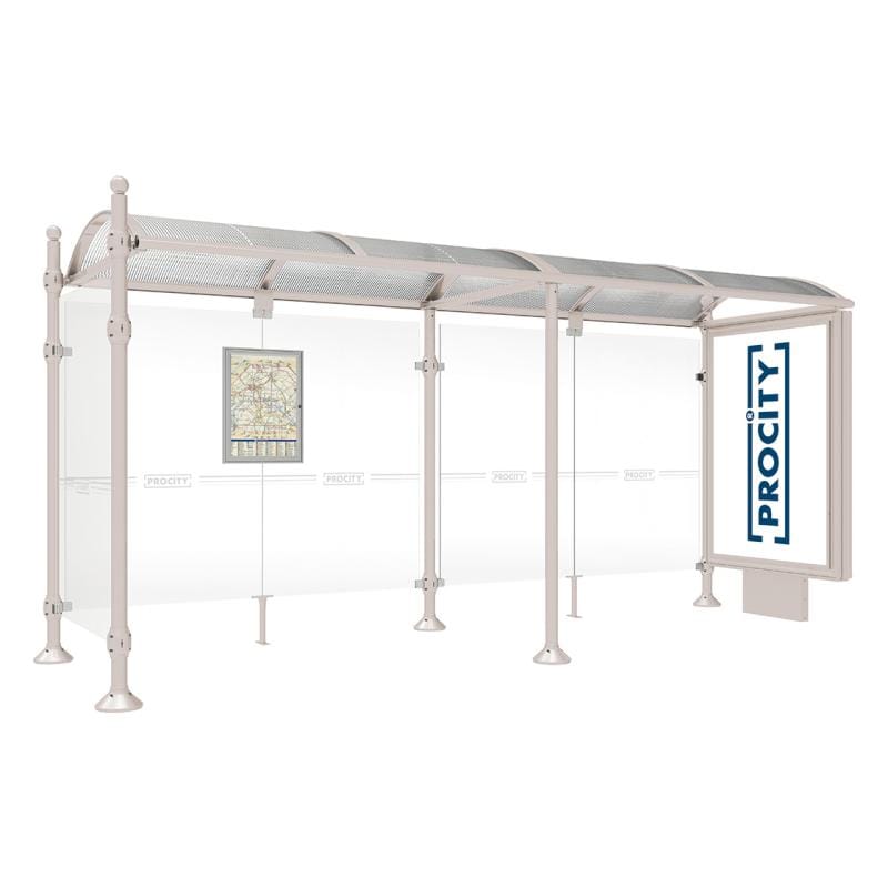 Cityscape Direct Province Sphere Bus Shelter 5000mm / Light Grey (RAL 7044) / With lightbox and cladding