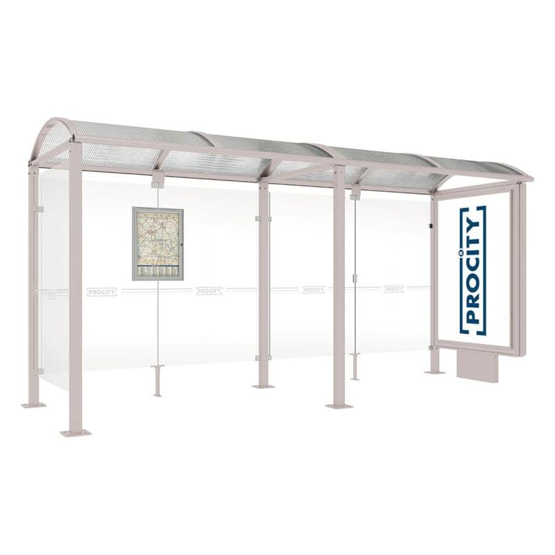 Cityscape Direct Voute Bus Shelter 5000mm / Light Grey (RAL 7044) / With lightbox and cladding