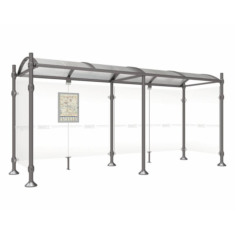 Cityscape Direct Province Brushed Steel Bus Shelter 5000mm / Procity Grey / With cladding on both sides
