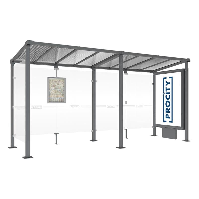 Cityscape Direct Milan Bus Shelter 5000mm / Procity Grey / With lightbox and cladding