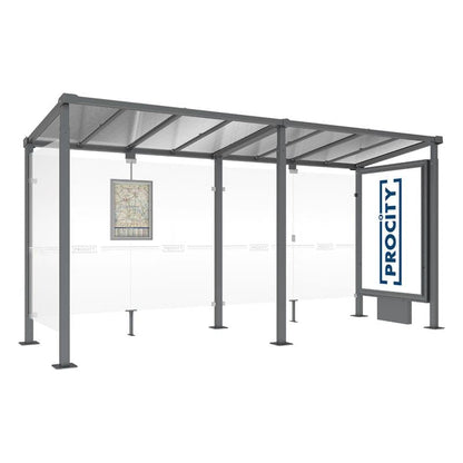 Cityscape Direct Milan Bus Shelter 5000mm / Procity Grey / With lightbox and cladding