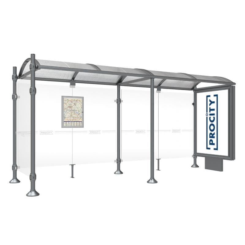 Cityscape Direct Province Brushed Steel Bus Shelter 5000mm / Procity Grey / With lightbox and cladding