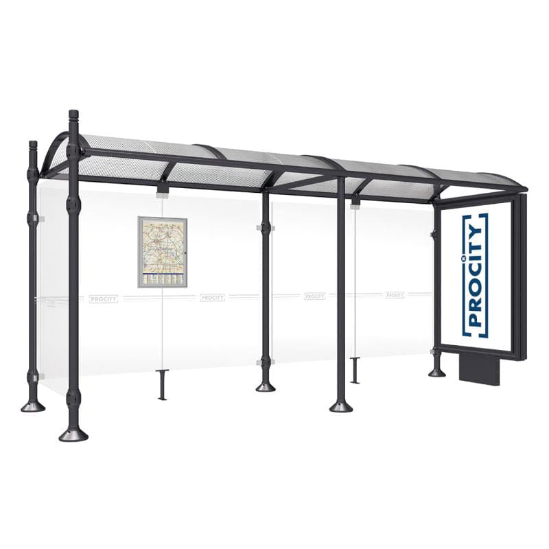 Cityscape Direct Province City Bus Shelter 5000mm / Procity Grey / With lightbox and cladding