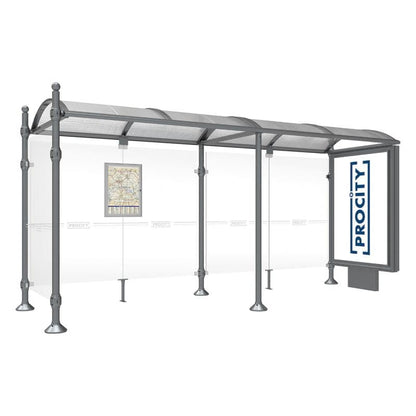 Cityscape Direct Province Sphere Bus Shelter 5000mm / Procity Grey / With lightbox and cladding