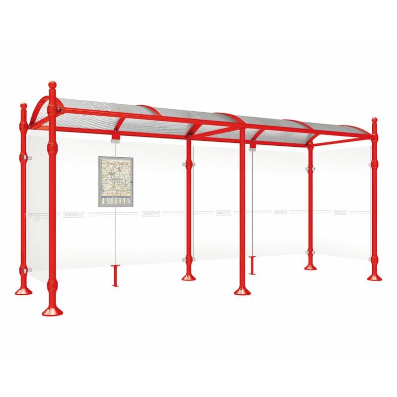 Cityscape Direct Province Sphere Bus Shelter 5000mm / Red (RAL 3020) / With cladding on both sides