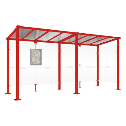 Cityscape Direct Milan Bus Shelter 5000mm / Red (RAL 3020) / With cladding on one side