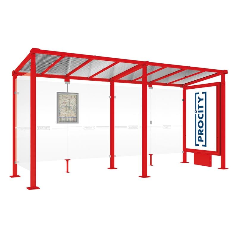 Cityscape Direct Milan Bus Shelter 5000mm / Red (RAL 3020) / With lightbox and cladding