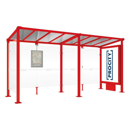 Cityscape Direct Milan Bus Shelter 5000mm / Red (RAL 3020) / With lightbox and cladding