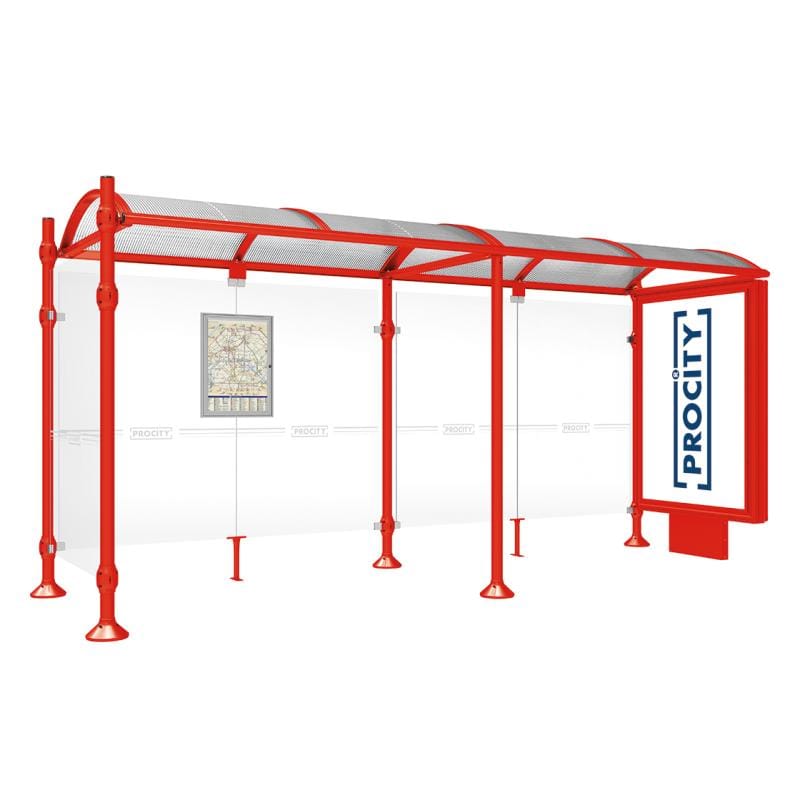 Cityscape Direct Province Brushed Steel Bus Shelter 5000mm / Red (RAL 3020) / With lightbox and cladding