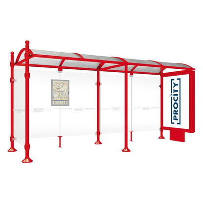 Cityscape Direct Province Sphere Bus Shelter 5000mm / Red (RAL 3020) / With lightbox and cladding