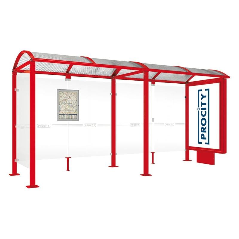 Cityscape Direct Voute Bus Shelter 5000mm / Red (RAL 3020) / With lightbox and cladding