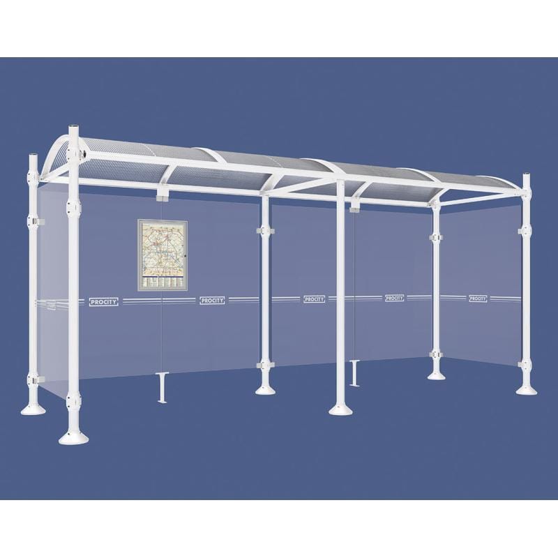 Cityscape Direct Province Brushed Steel Bus Shelter 5000mm / White (RAL 9010) / With cladding on both sides