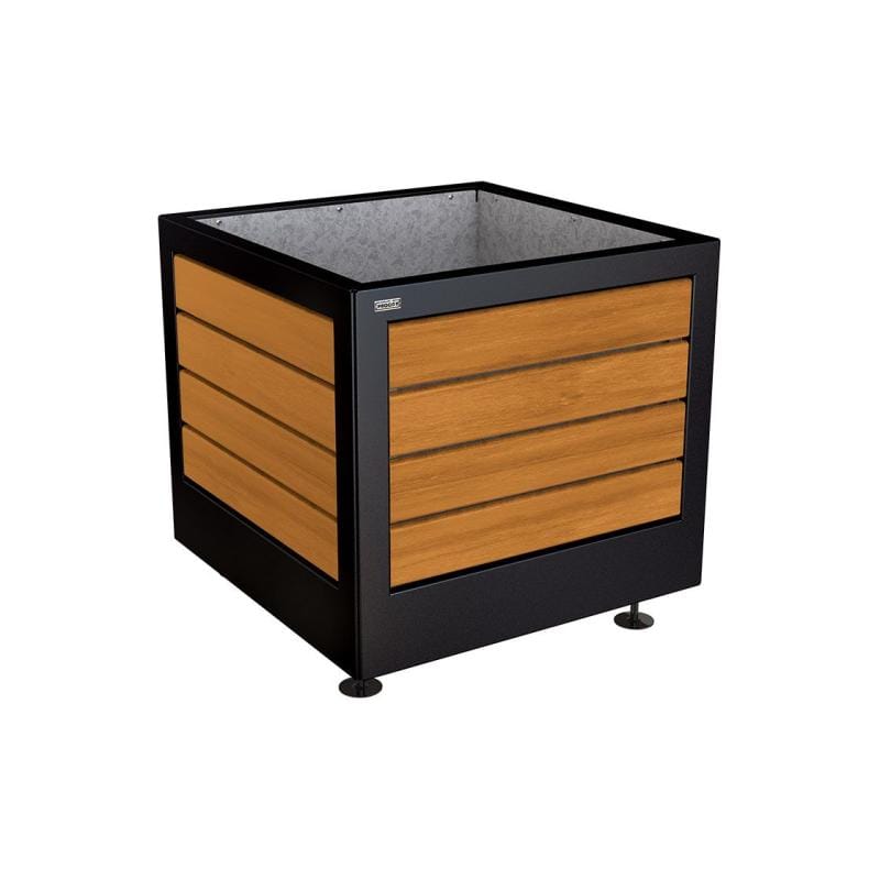 Cityscape Direct Silaos Planter (Steel and Wood) 800 x 800 x 700mm high / Black (RAL 9005) / Light Oak