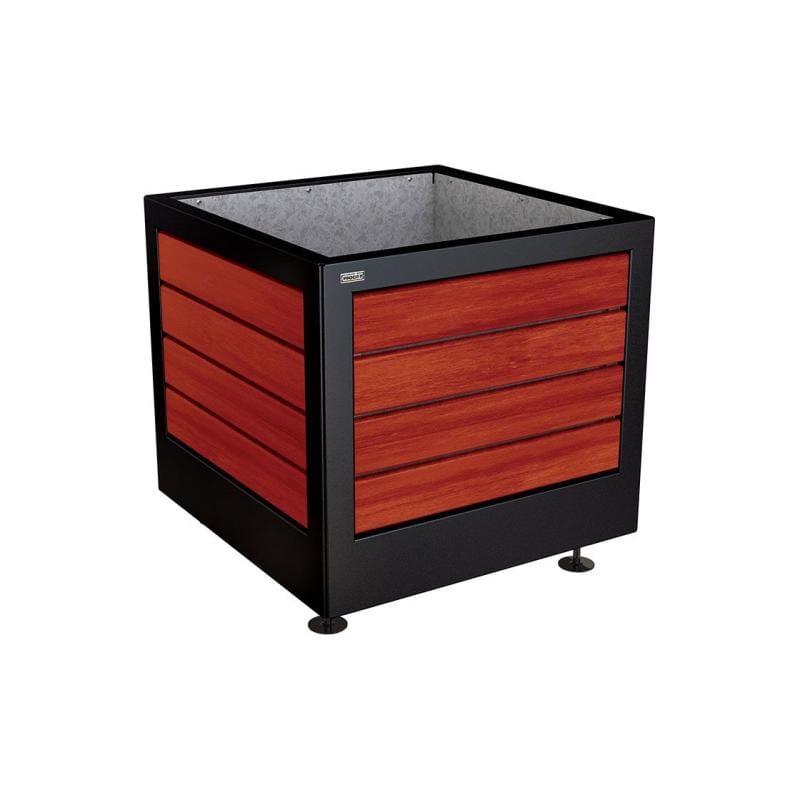 Cityscape Direct Silaos Planter (Steel and Wood) 800 x 800 x 700mm high / Black (RAL 9005) / Mahogany