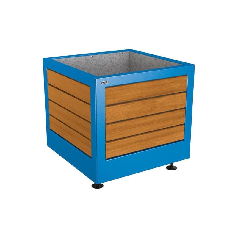 Cityscape Direct Silaos Planter (Steel and Wood) 800 x 800 x 700mm high / Blue (RAL 5010) / Light Oak