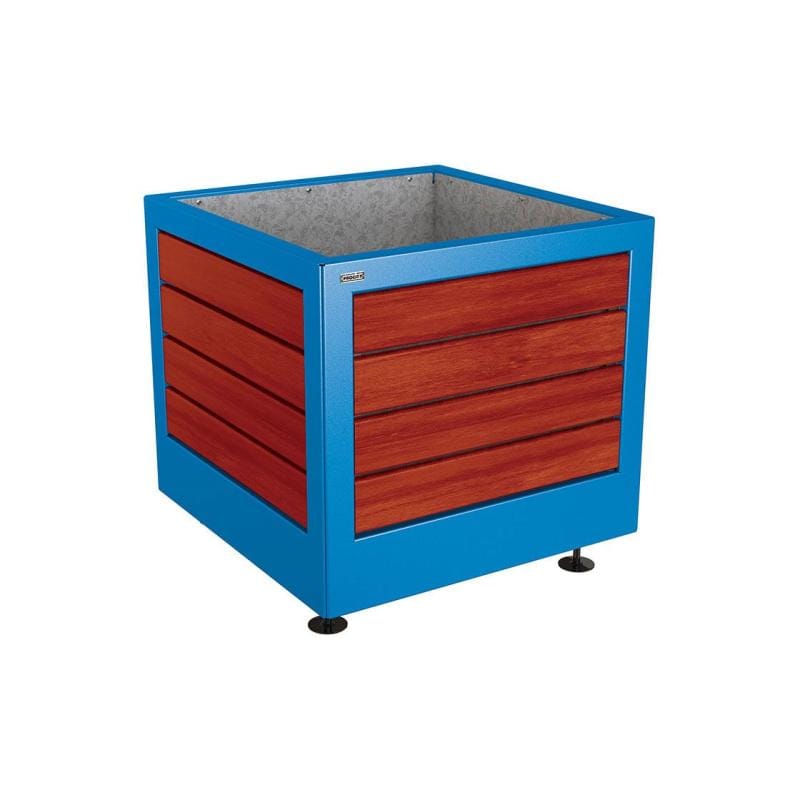 Cityscape Direct Silaos Planter (Steel and Wood) 800 x 800 x 700mm high / Blue (RAL 5010) / Mahogany