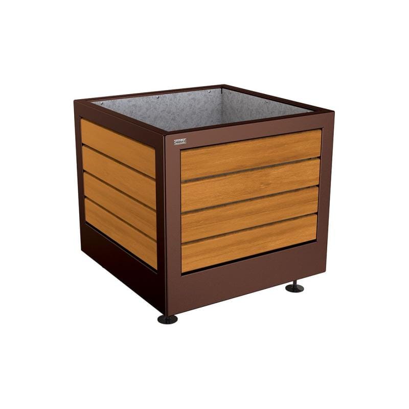 Cityscape Direct Silaos Planter (Steel and Wood) 800 x 800 x 700mm high / Brown (RAL 8017) / Light Oak