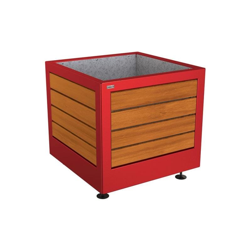 Cityscape Direct Silaos Planter (Steel and Wood) 800 x 800 x 700mm high / Burgundy (RAL 3004) / Light Oak