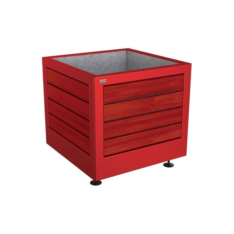 Cityscape Direct Silaos Planter (Steel and Wood) 800 x 800 x 700mm high / Burgundy (RAL 3004) / Mahogany