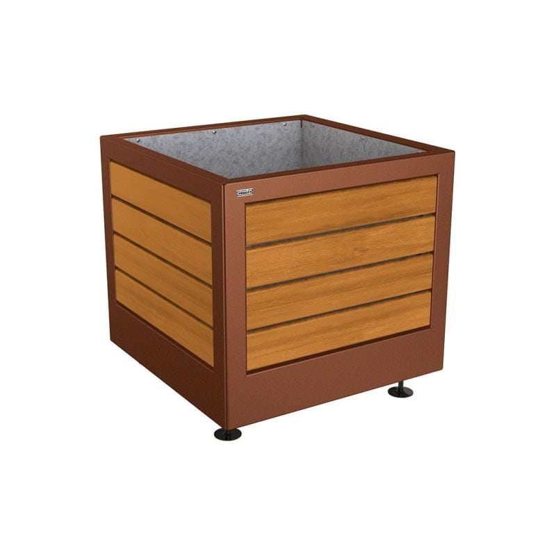 Cityscape Direct Silaos Planter (Steel and Wood) 800 x 800 x 700mm high / Corten Effect / Light Oak