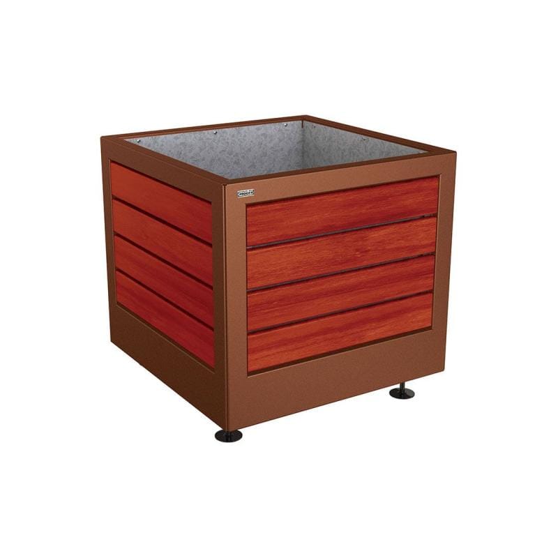 Cityscape Direct Silaos Planter (Steel and Wood) 800 x 800 x 700mm high / Corten Effect / Mahogany