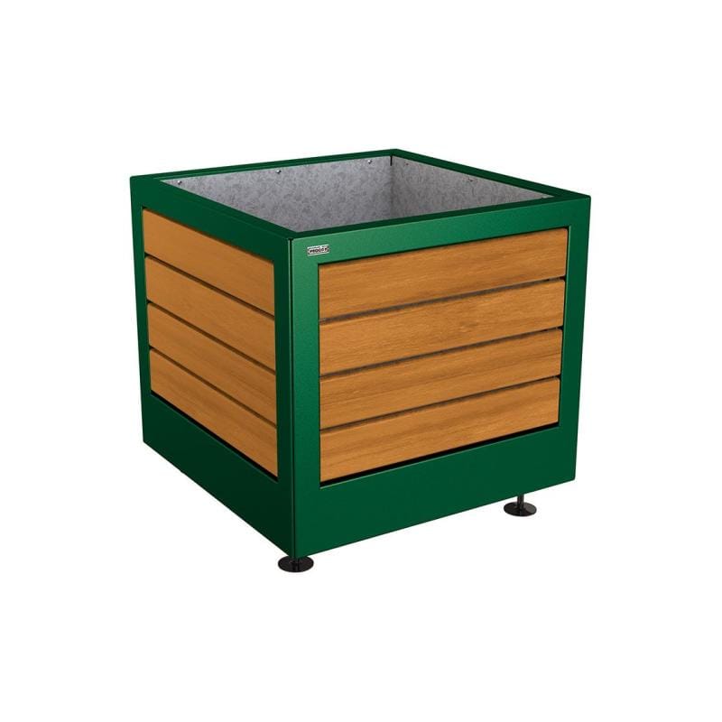 Cityscape Direct Silaos Planter (Steel and Wood) 800 x 800 x 700mm high / Green (RAL 6005) / Light Oak