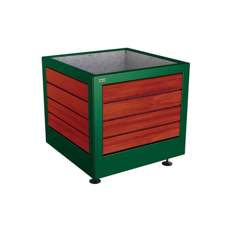 Cityscape Direct Silaos Planter (Steel and Wood) 800 x 800 x 700mm high / Green (RAL 6005) / Mahogany