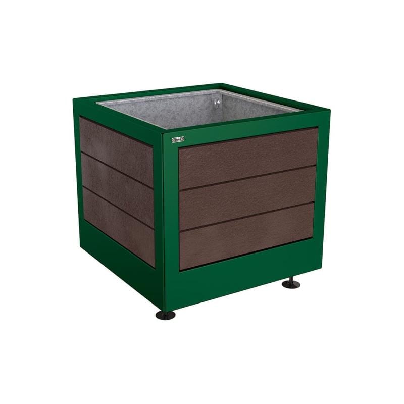 Cityscape Direct Silaos Planter (Steel and Recycled Plastic) 800 x 800 x 700mm high / Green (RAL 6005) / With internal planter and reinforced lifting rings