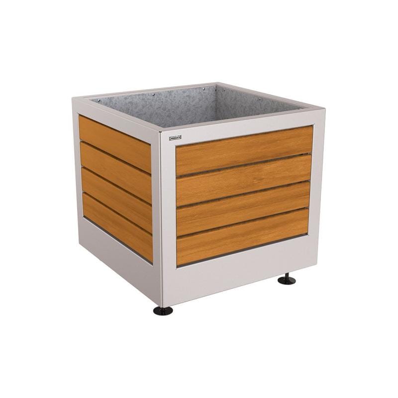 Cityscape Direct Silaos Planter (Steel and Wood) 800 x 800 x 700mm high / Light Grey (RAL 7044) / Light Oak