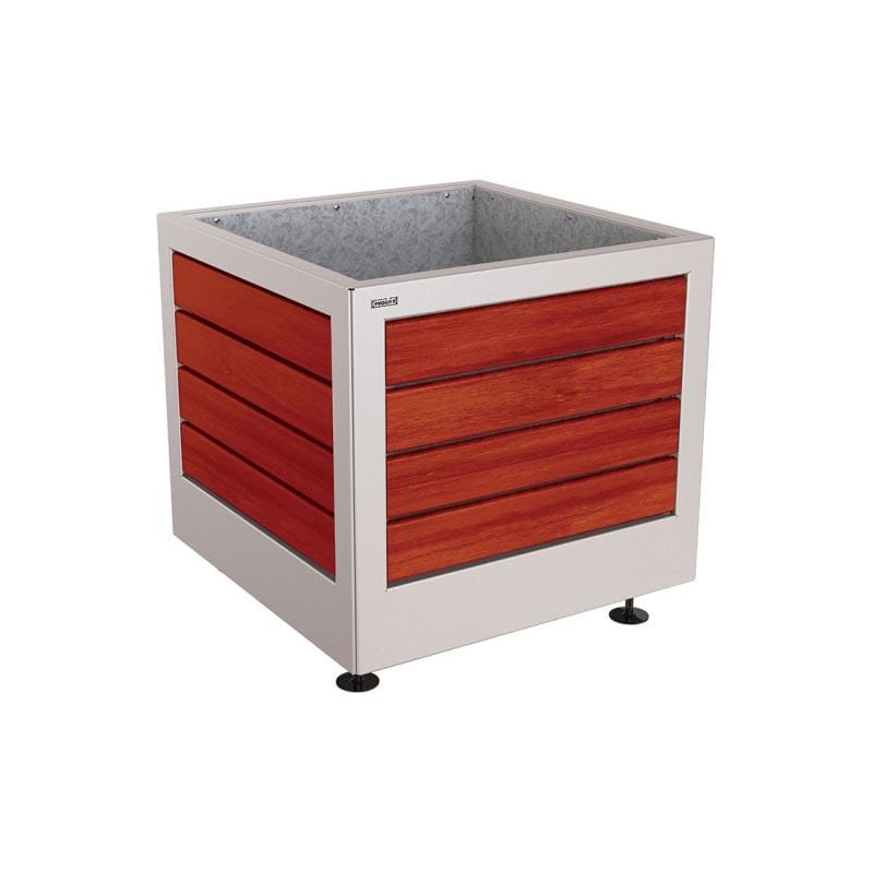 Cityscape Direct Silaos Planter (Steel and Wood) 800 x 800 x 700mm high / Light Grey (RAL 7044) / Mahogany