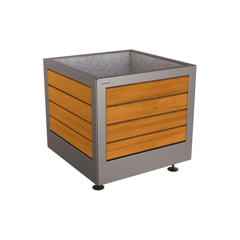 Cityscape Direct Silaos Planter (Steel and Wood) 800 x 800 x 700mm high / Procity Grey / Light Oak