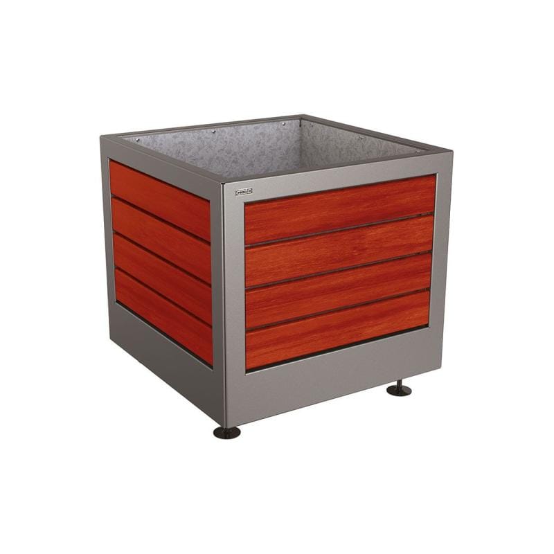 Cityscape Direct Silaos Planter (Steel and Wood) 800 x 800 x 700mm high / Procity Grey / Mahogany