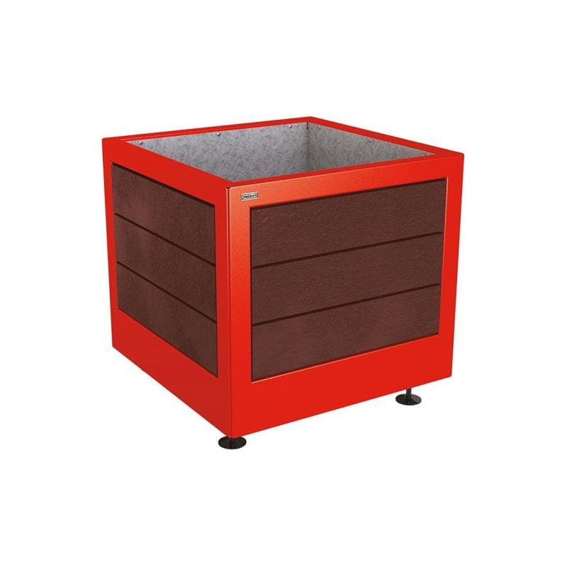 Cityscape Direct Silaos Planter (Steel and Recycled Plastic) 800 x 800 x 700mm high / Red (RAL 3020) / Galvanised steel