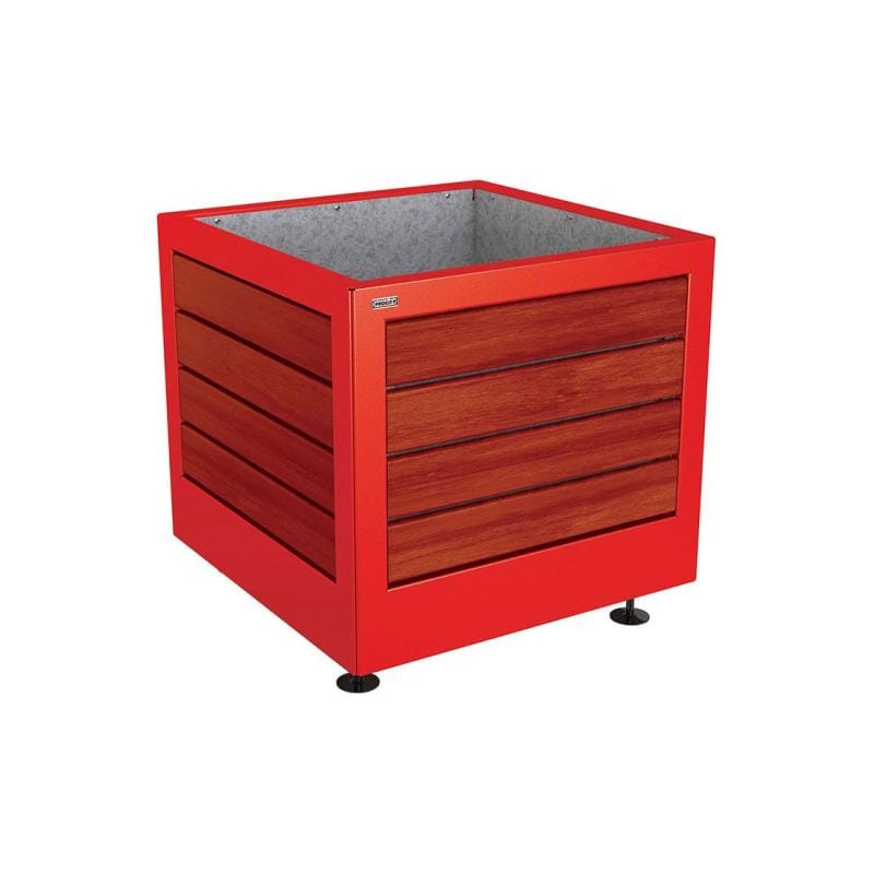 Cityscape Direct Silaos Planter (Steel and Wood) 800 x 800 x 700mm high / Red (RAL 3020) / Mahogany