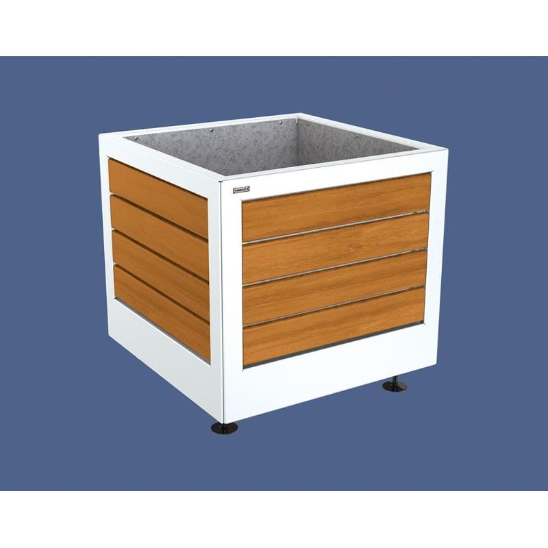 Cityscape Direct Silaos Planter (Steel and Wood) 800 x 800 x 700mm high / White (RAL 9010) / Light Oak