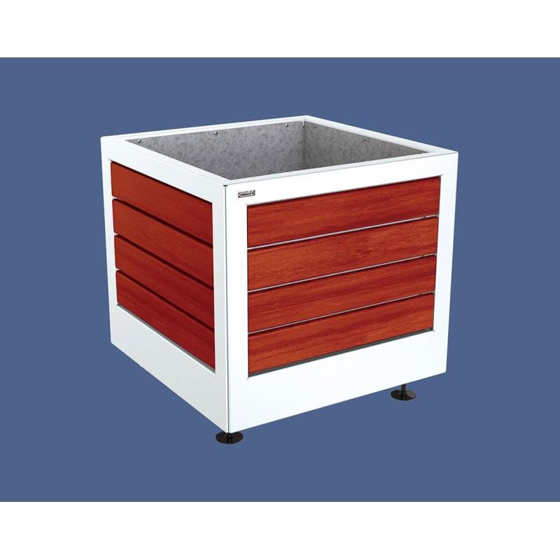 Cityscape Direct Silaos Planter (Steel and Wood) 800 x 800 x 700mm high / White (RAL 9010) / Mahogany