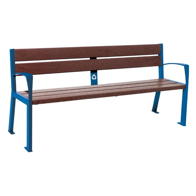 Cityscape Direct Silaos Seat (Steel and Recycled Plastic) - 1800mm wide Armrests / 5 Slats / Blue (RAL 5010)