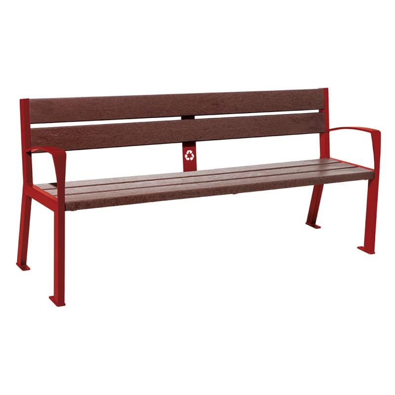 Cityscape Direct Silaos Seat (Steel and Recycled Plastic) - 1800mm wide Armrests / 5 Slats / Burgundy (RAL 3004)