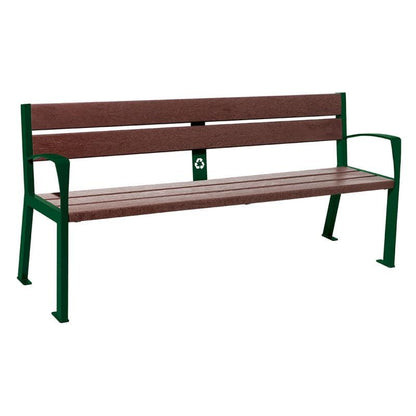 Cityscape Direct Silaos Seat (Steel and Recycled Plastic) - 1800mm wide Armrests / 5 Slats / Green (RAL 6005)