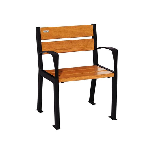 Cityscape Direct Silaos Chair (Steel and Wood) - 600mm wide Armrests / 5 Slats (Light Oak) / Black RAL 9005)