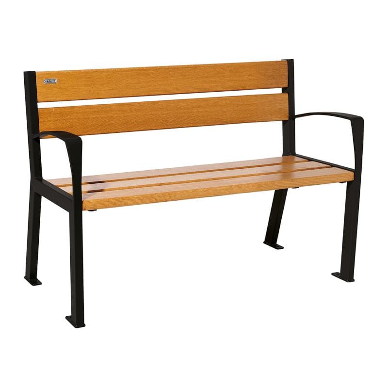 Cityscape Direct Silaos Seat (Steel and Wood) - 1200mm wide Armrests / 5 Slats (Light Oak) / Black RAL 9005)