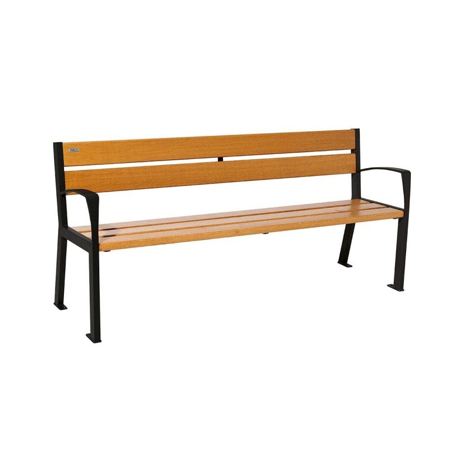 Cityscape Direct Silaos Seat (Steel and Wood) - 1800mm wide Armrests / 5 Slats (Light Oak) / Black RAL 9005)