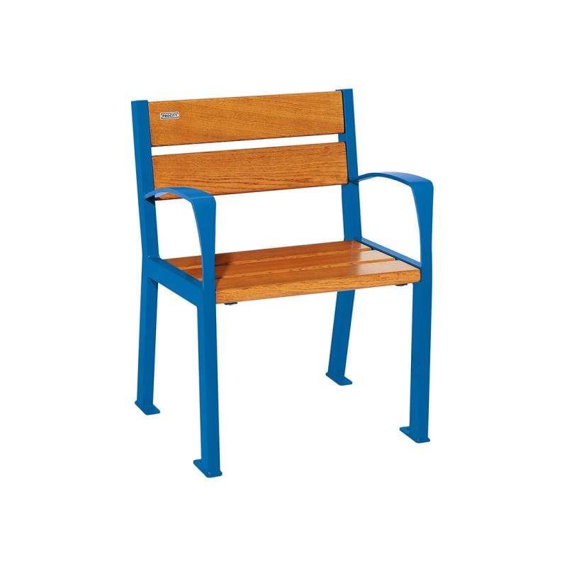 Cityscape Direct Silaos Chair (Steel and Wood) - 600mm wide Armrests / 5 Slats (Light Oak) / Blue (RAL 5010)