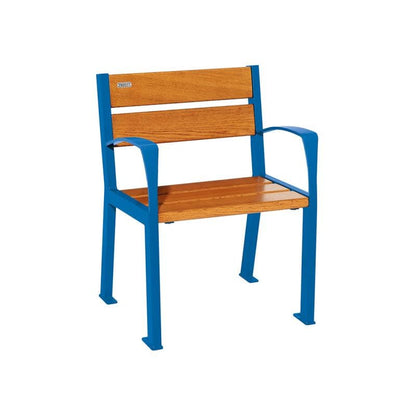 Cityscape Direct Silaos Chair (Steel and Wood) - 600mm wide Armrests / 5 Slats (Light Oak) / Blue (RAL 5010)