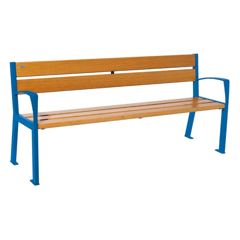 Cityscape Direct Silaos Seat (Steel and Wood) - 1800mm wide Armrests / 5 Slats (Light Oak) / Blue (RAL 5010)